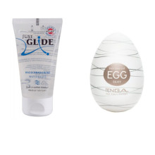 Pack Lubricante Base Acuosa Just Glide + Huevo Masturbador Tenga